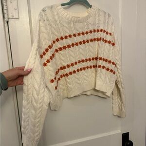 Francesca's Collections Cream and Orange Floral Sweater